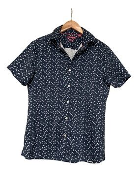 Axist Navy Short-Sleeve Button-Up With White Micro Pattern Size S